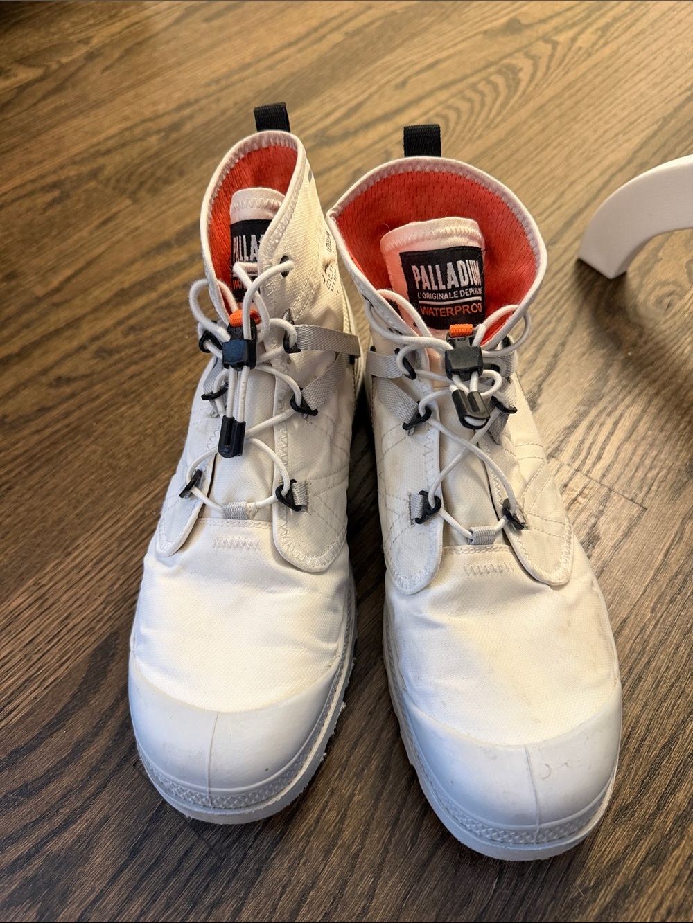Palladium Kids White Boots with Orange Lining
